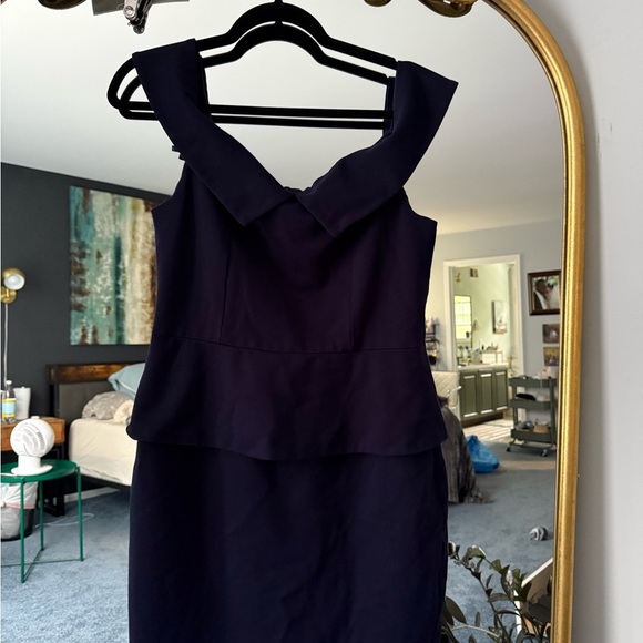 Ted Baker Bardot Fold Peplum dress Navy US10 EUC casual cocktail party evening - Picture 2 of 4